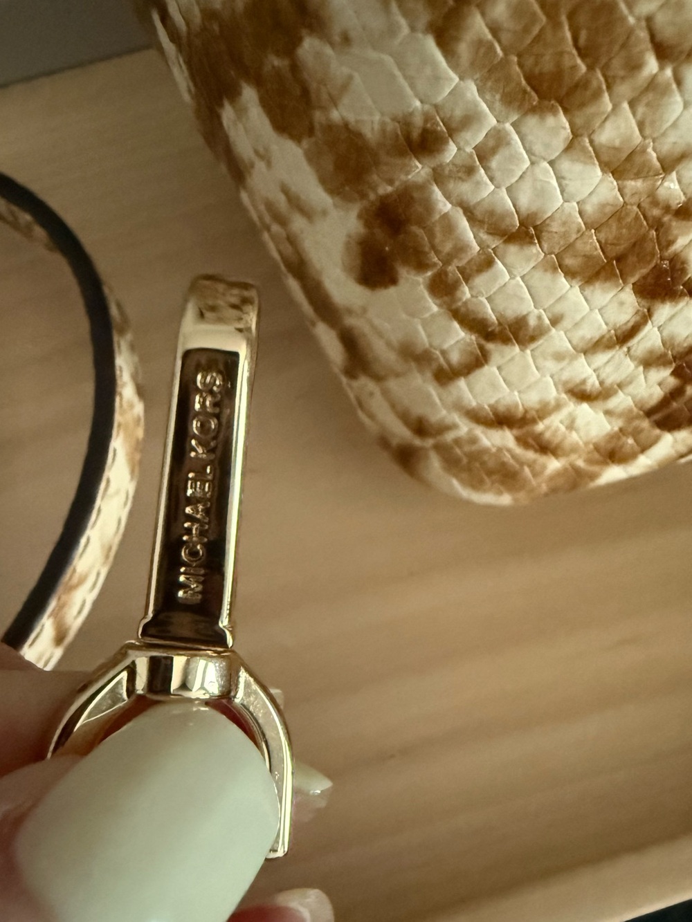 Michael Kors Tan & Brown Snake-Print Drawstring Shoulder Bag - Picture 5 of 7